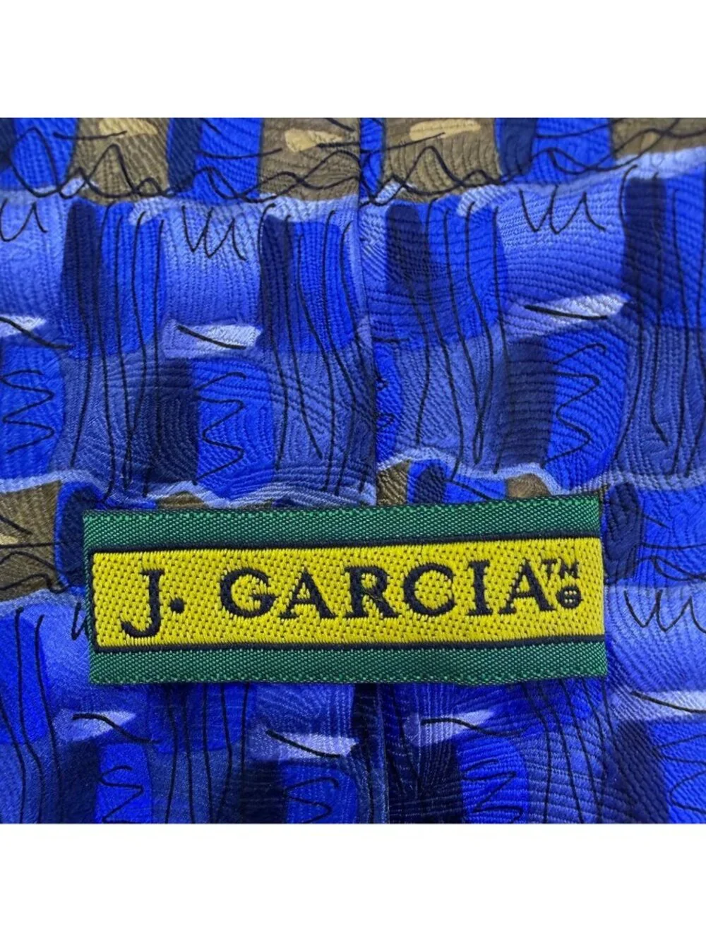 J. Garcia Mens Blue 100% Silk Geometric Pattern Necktie